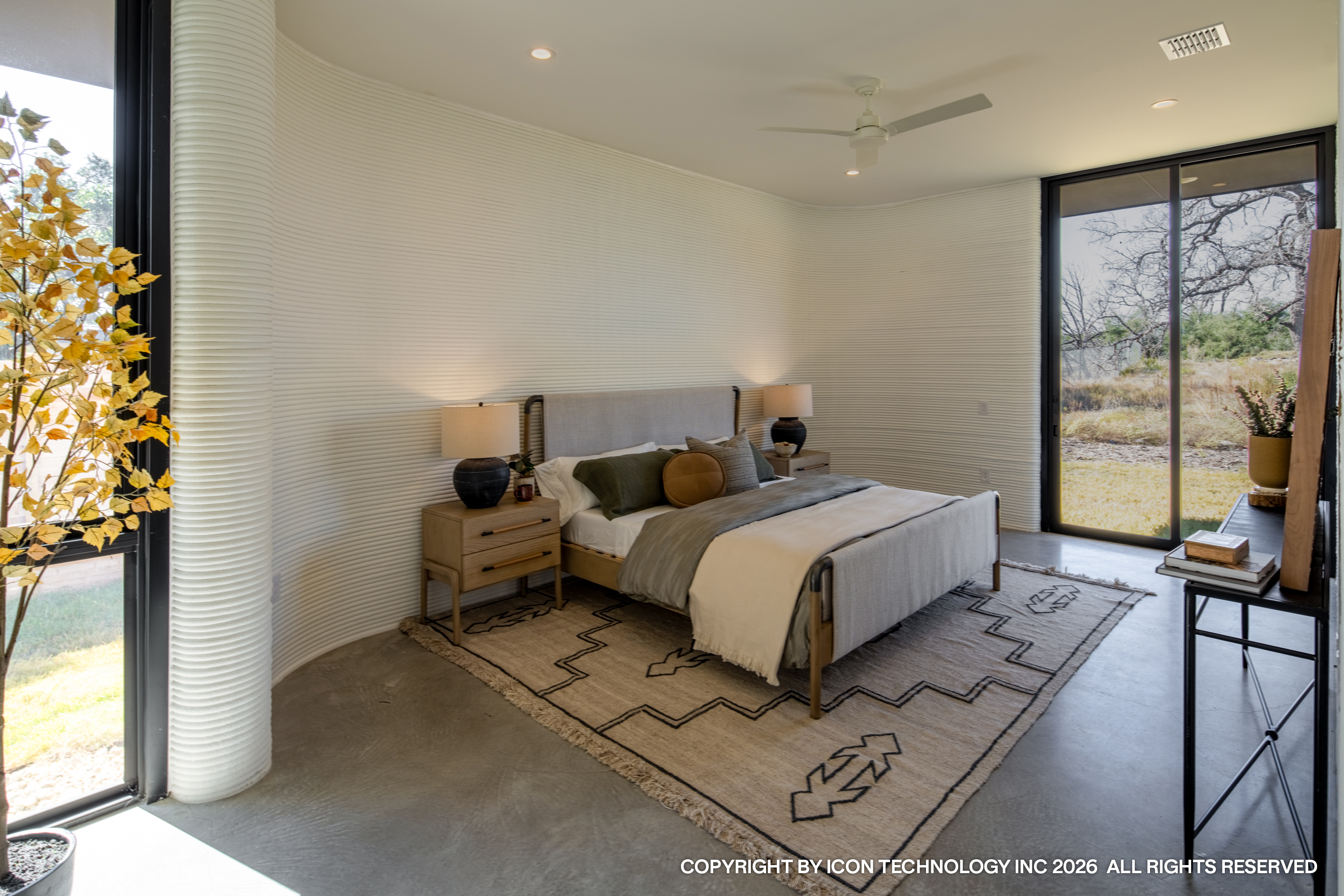 Bedroom adjacent to printed column